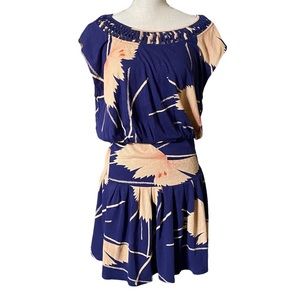 Anthropologie Leifnotes blue floral dress size S